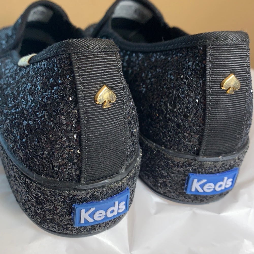 Kate Spade New York keds triple decker platform black glitter slip on sneaker